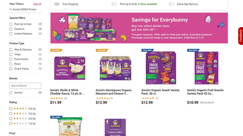 BJ's Annie's 'Savings for Everybunny' Web Page